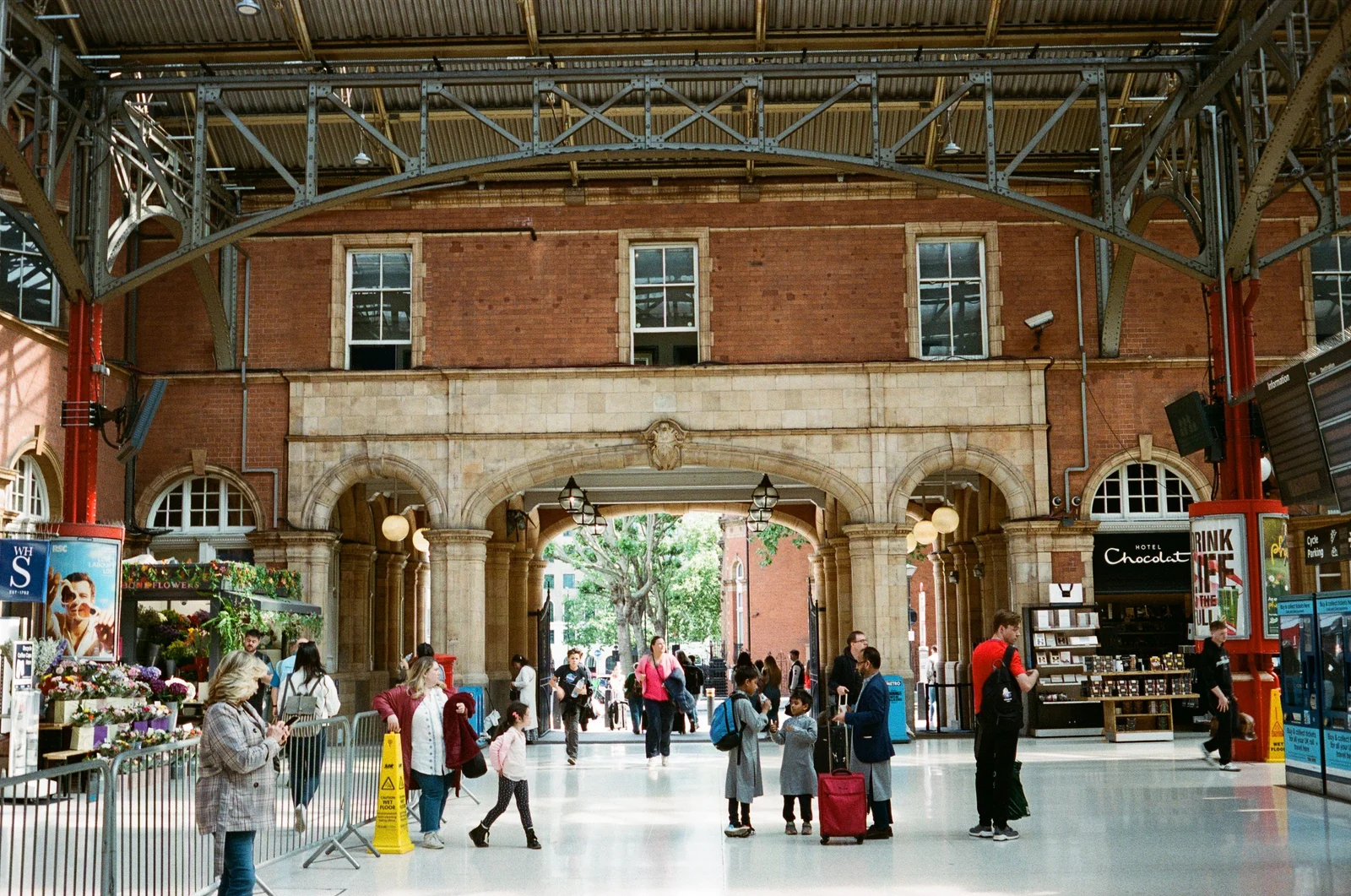 The brick and stone concourse interior at London Marylebone station.